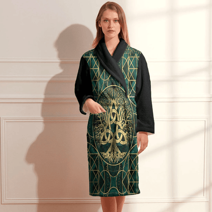 Bathrobe Tree Of Life With Triquetra Malachite And Gold Bath Robe