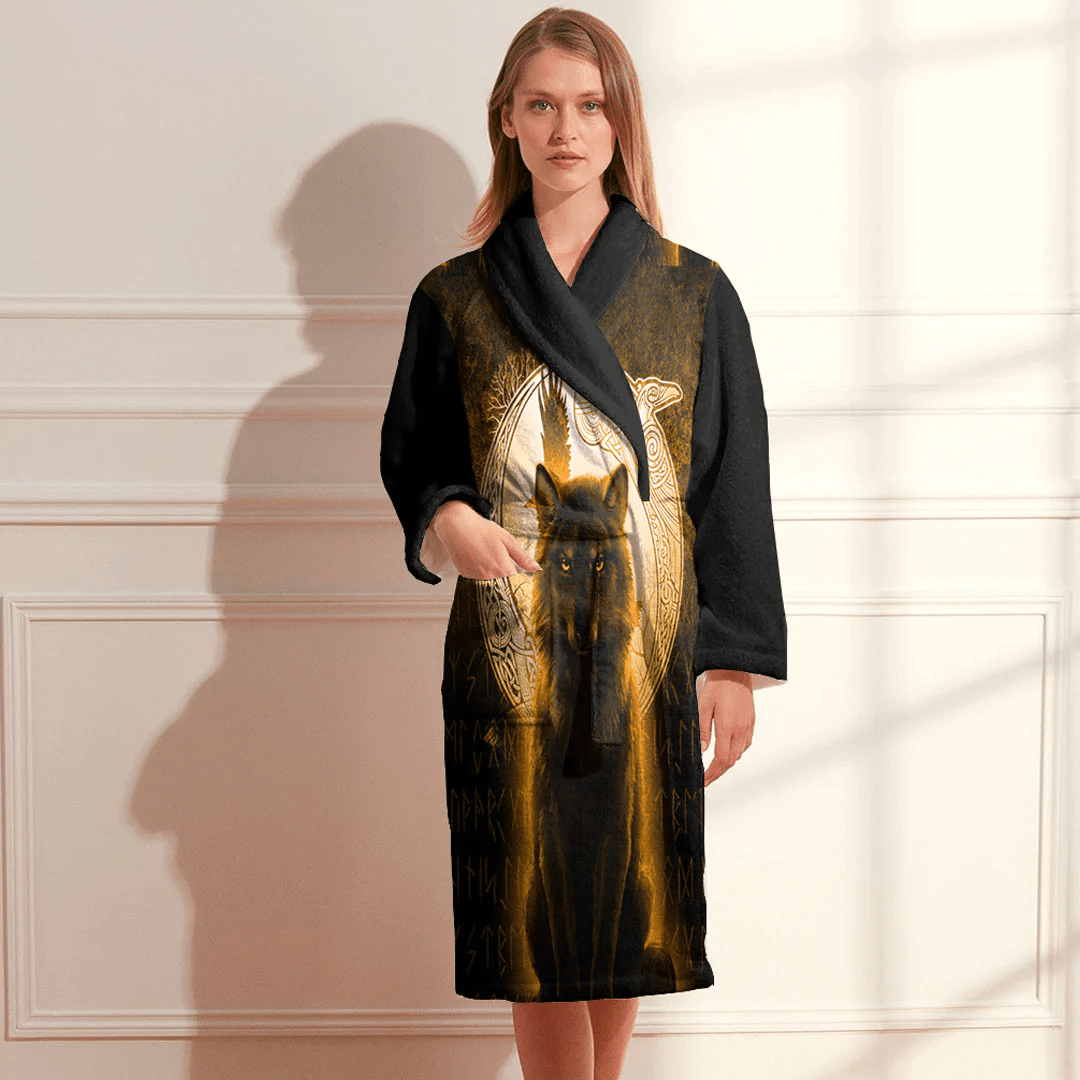 Bathrobe Fenrir Viking Wolf Gold Bath Robe
