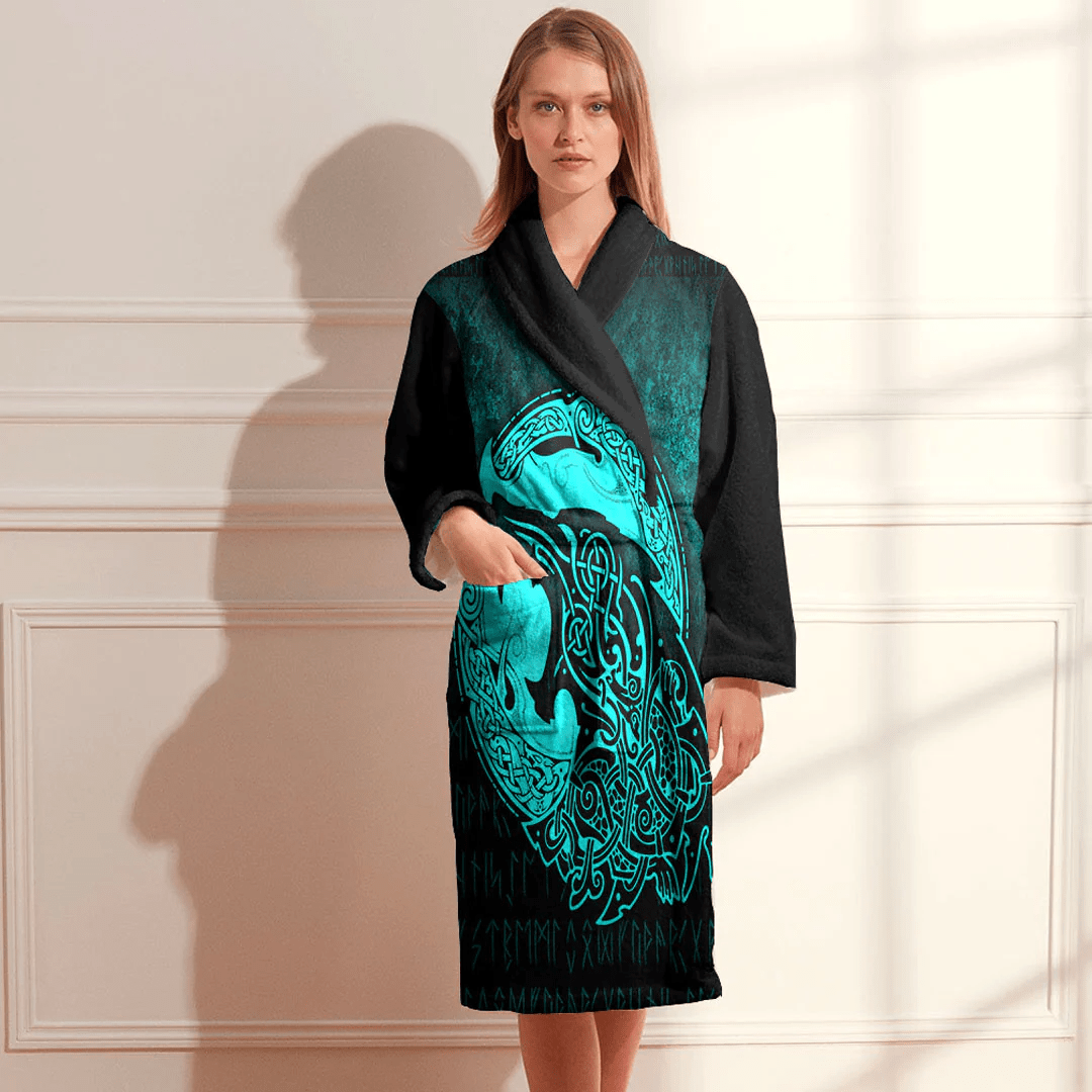 Bathrobe Fenrir Vikingd Tattoo Cyan Bath Robe
