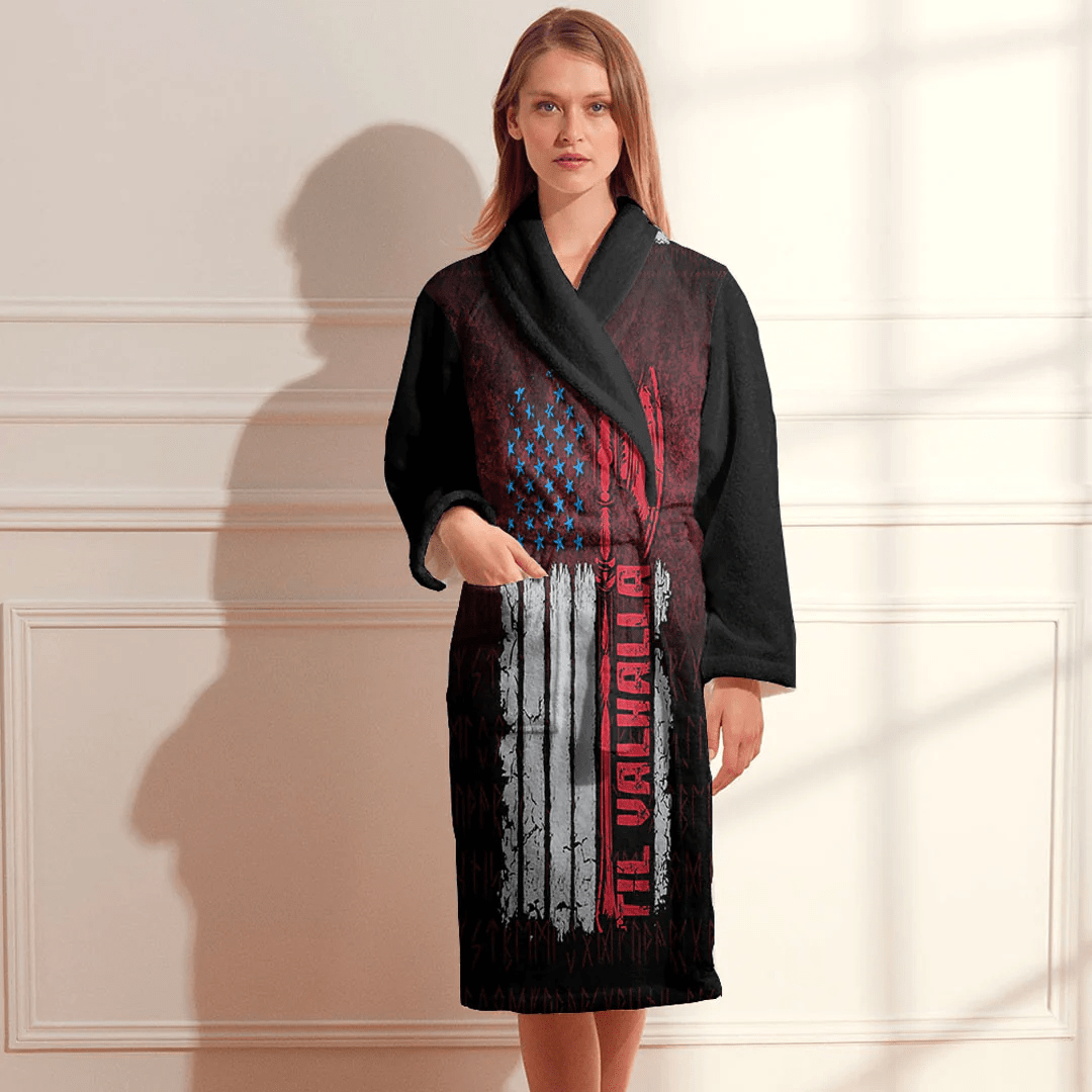 Bathrobe Vikings Til Valhalla Patriotic Viking Us Flag Bath Robe