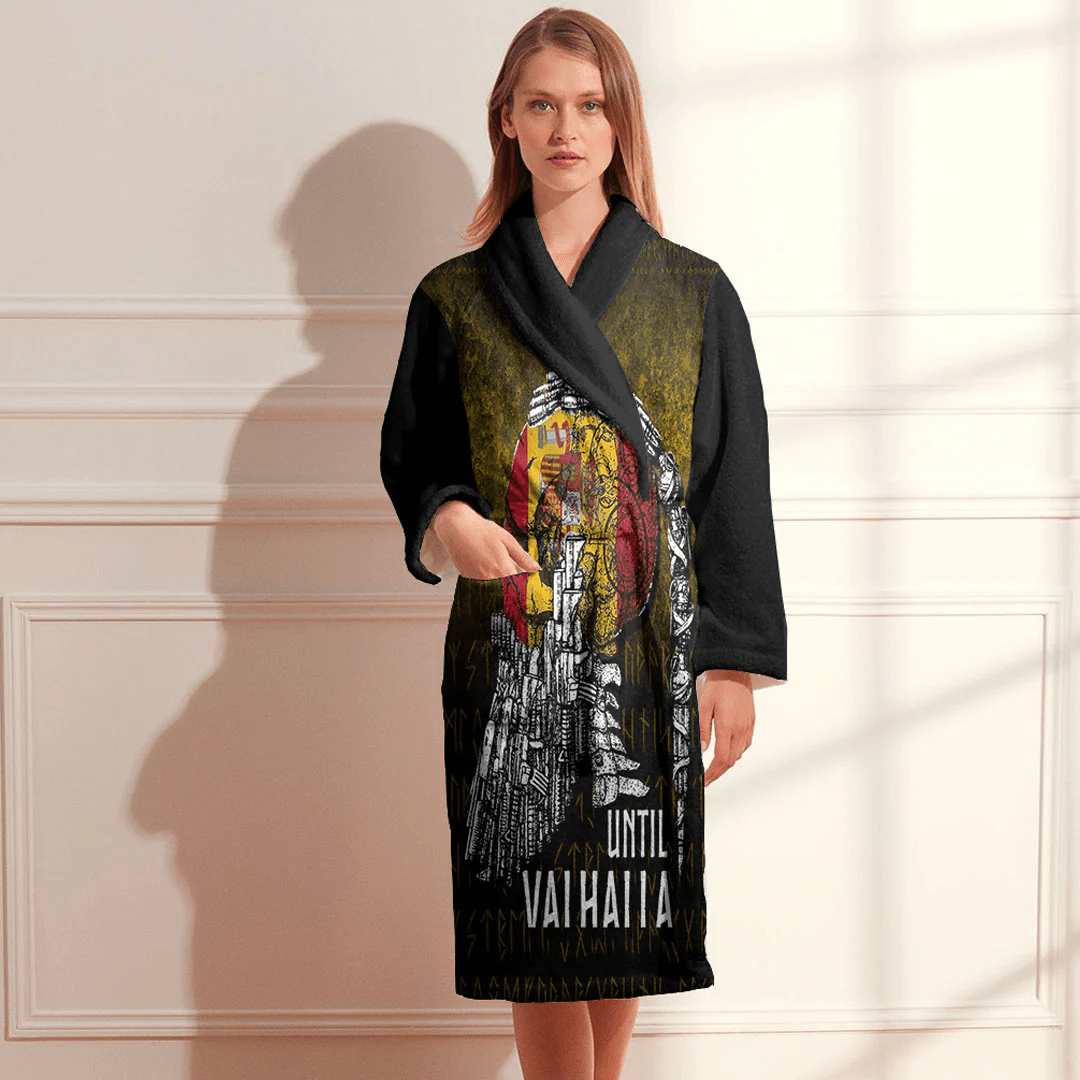 Bathrobe Until Valhalla Viking Skull Spain Flag Bath Robe