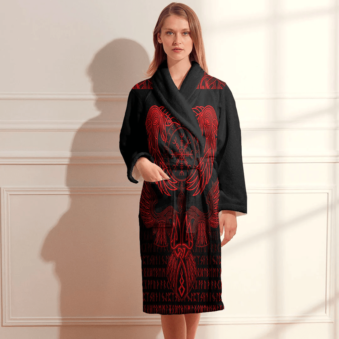 Bathrobe Raven Of Odin Red Bath Robe