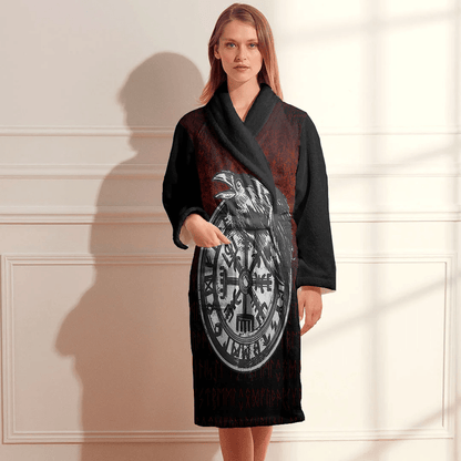 Bathrobe Viking Vegvisir Rune With Crow Bath Robe