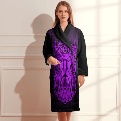 Bathrobe Vikings Thor Godmask Purple Bath Robe