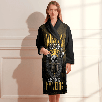 Bathrobe Funny Viking Blood Runs Through My Veins Norse Dna Bath Robe
