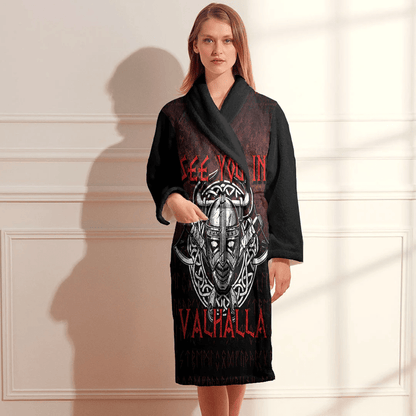 Bathrobe Viking Axe Norse Warrior See You In Valhalla Bath Robe