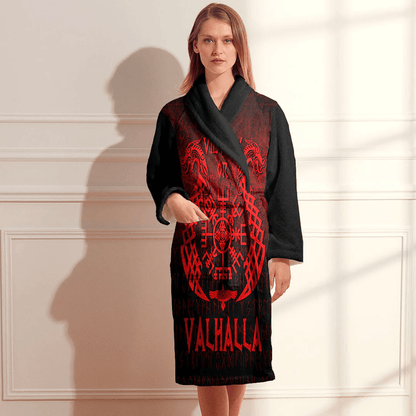 Bathrobe Vikings Victory Or Valhalla Drakkar Red Bath Robe