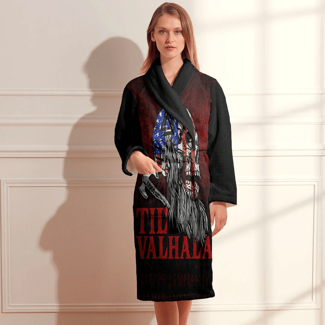 Bathrobe Viking Us Flag' Til Valhalla Bath Robe