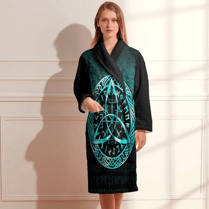 Bathrobe Vegvisir Nordic Viking Rune Cyan Bath Robe