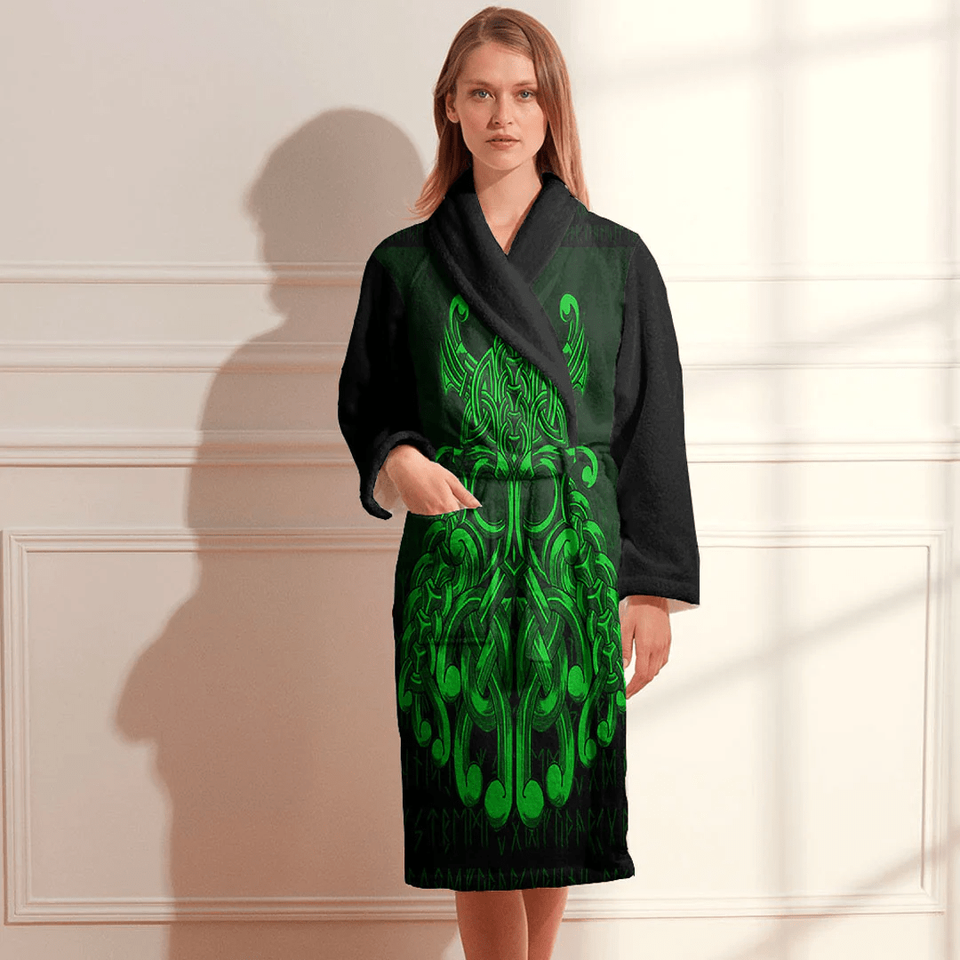Bathrobe Vikings Odin Valhalla Green Bath Robe
