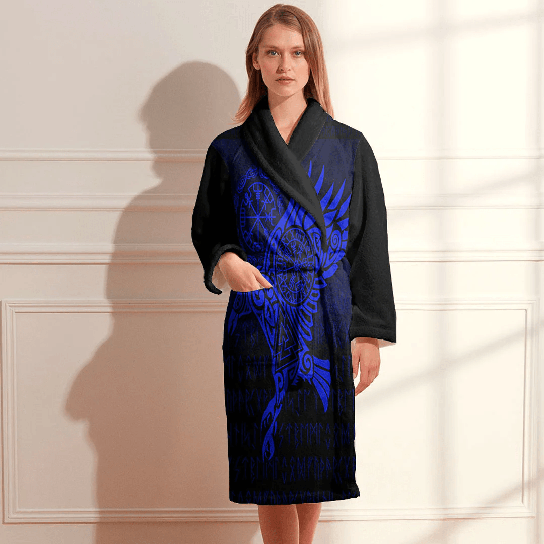 Bathrobe Raven Vegvisir Tattoo Blue Bath Robe