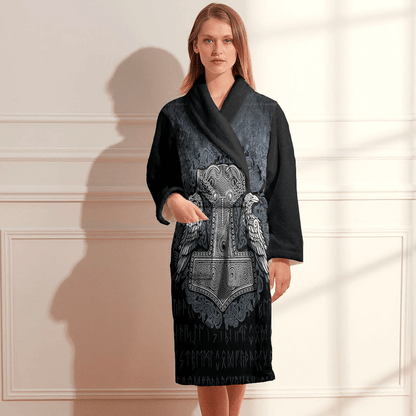 Bathrobe Viking Thors Raven Hammer Norse Mjolnir Pagan Knotwork Ravens Bath Robe