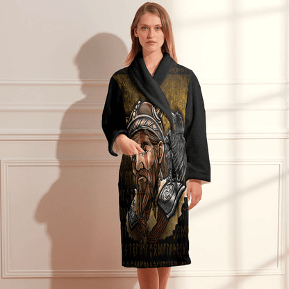 Bathrobe Viking Warrior Raven Odin Walhalla Valknut Loki Bath Robe