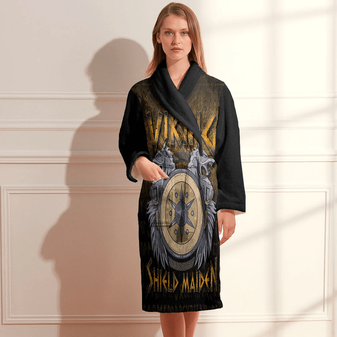 Bathrobe Viking Shield Maiden Female Norse Gold Bath Robe