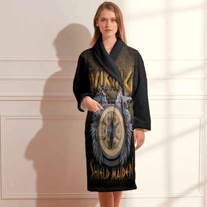 Bathrobe Viking Shield Maiden Female Norse Gold Bath Robe