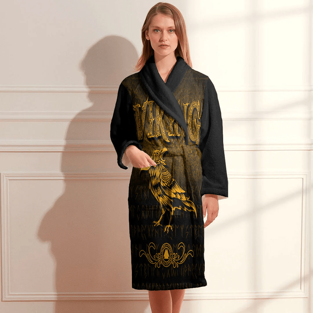 Bathrobe Viking Raven Bird Nordic Style Norseman Bath Robe