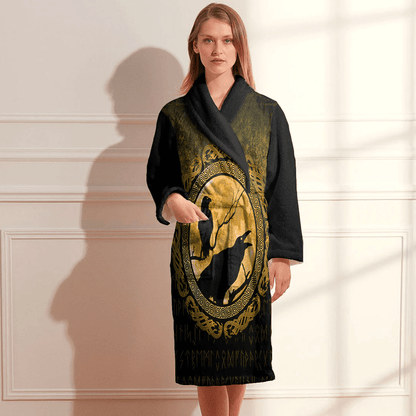 Bathrobe Vikings Hugin Munin Odins Ravens Gold Bath Robe