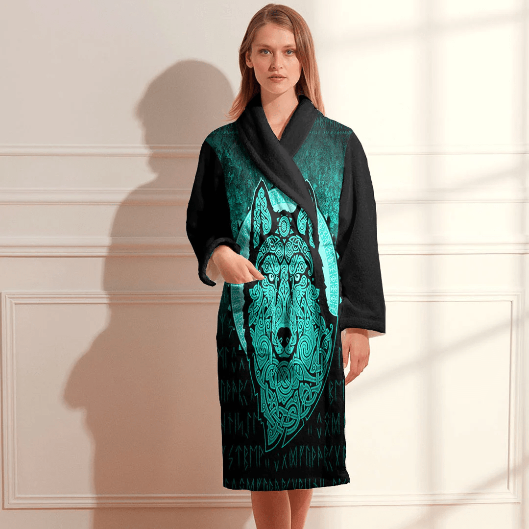 Bathrobe Vikings Northern Wolf Cyan Bath Robe