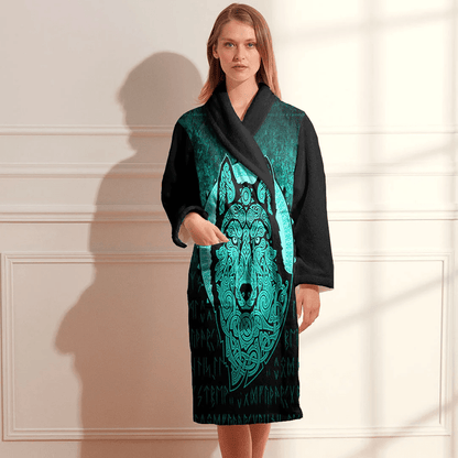 Bathrobe Vikings Northern Wolf Cyan Bath Robe