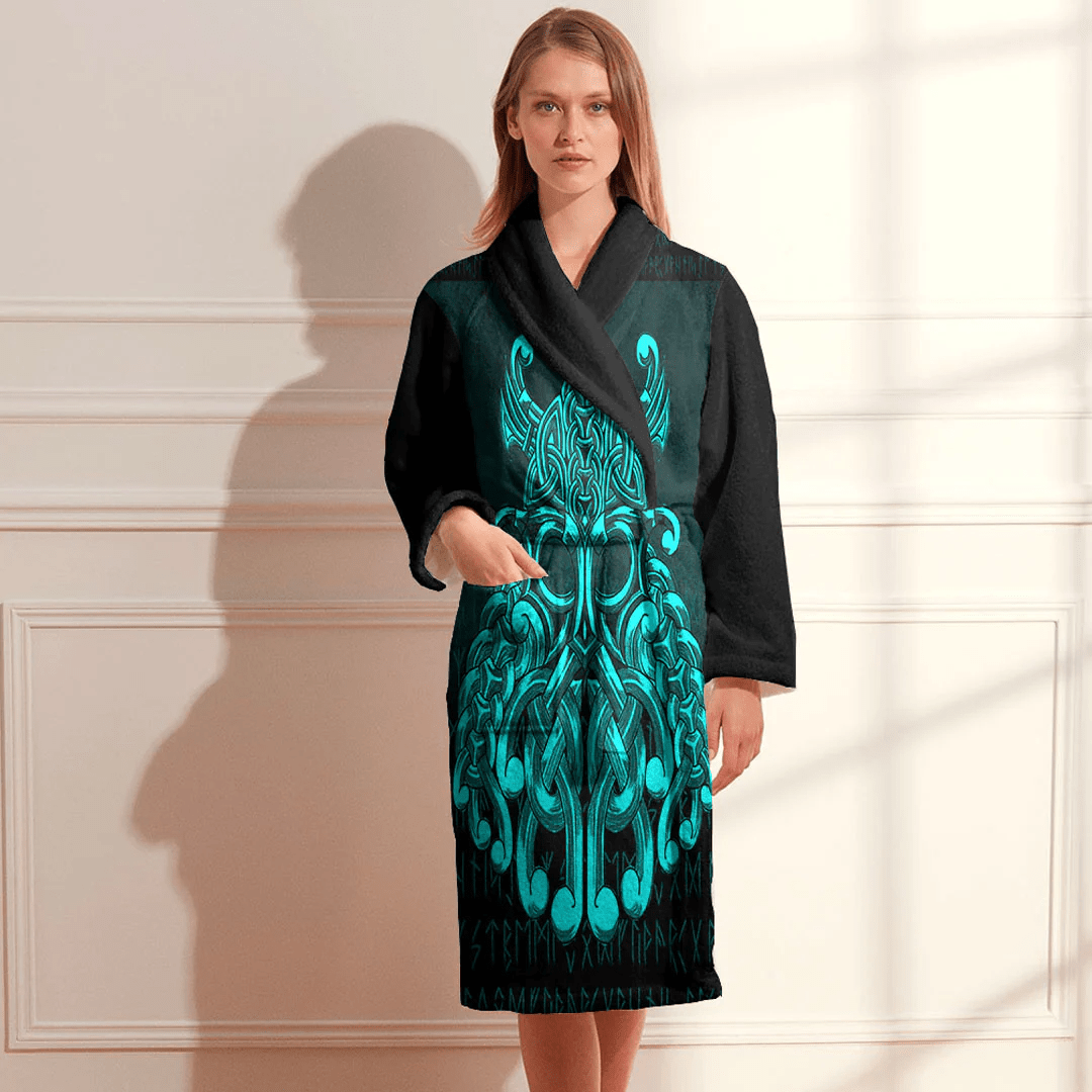 Bathrobe Vikings Odin Valhalla Cyan Bath Robe