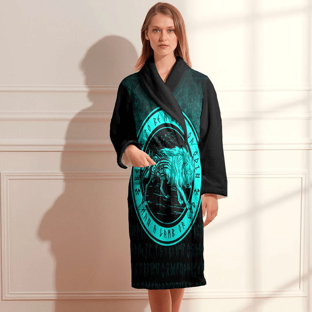 Bathrobe Wolf Of Odin Cyan Bath Robe