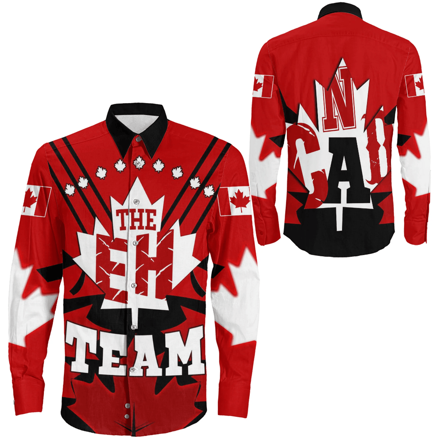 Clothing Canada Day Maple Leaf The Eh Team Long Sleeve Button Shirt