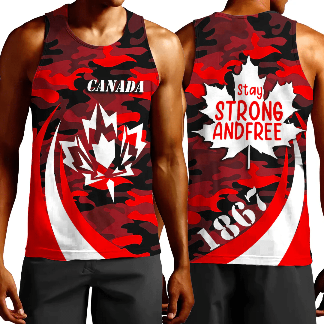 Clothing Canada Red Camo and Leaf Tank Top