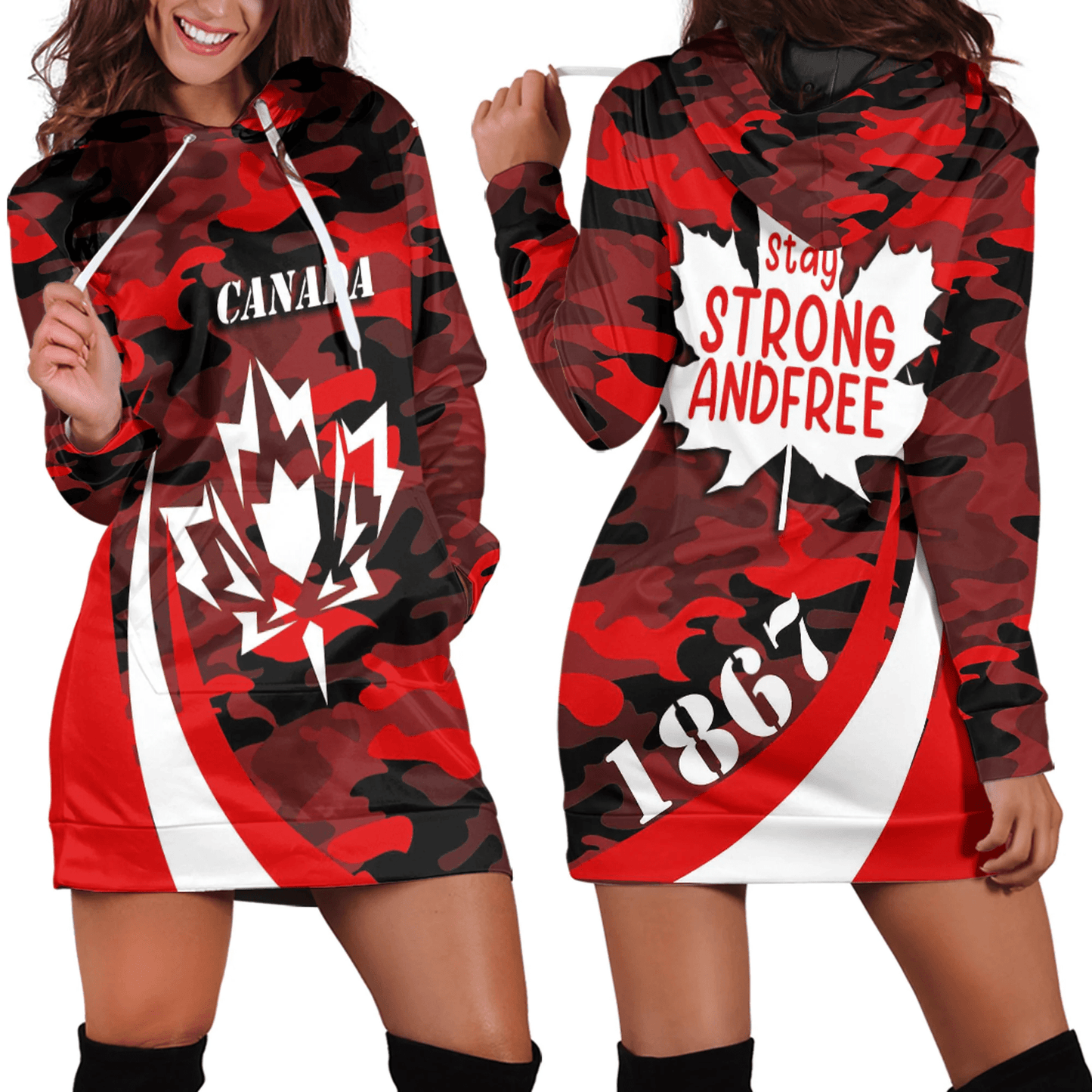 Clothing Canada Red Camo and Leaf Hoodie Dress