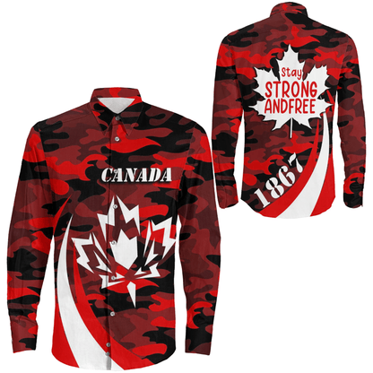 Clothing Canada Red Camo And Leaf Long Sleeve Button Shirt