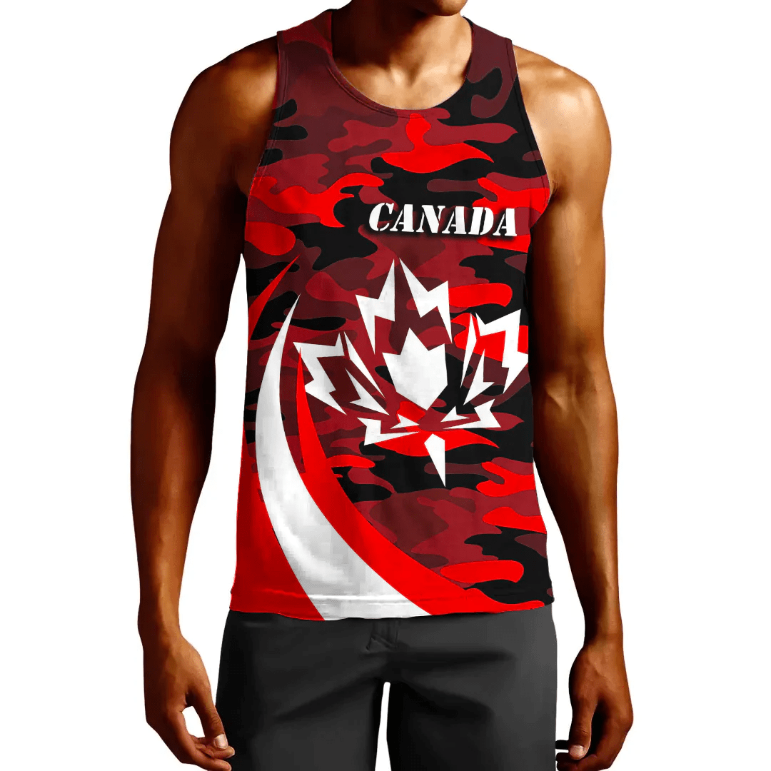 Clothing Canada Red Camo and Leaf Tank Top