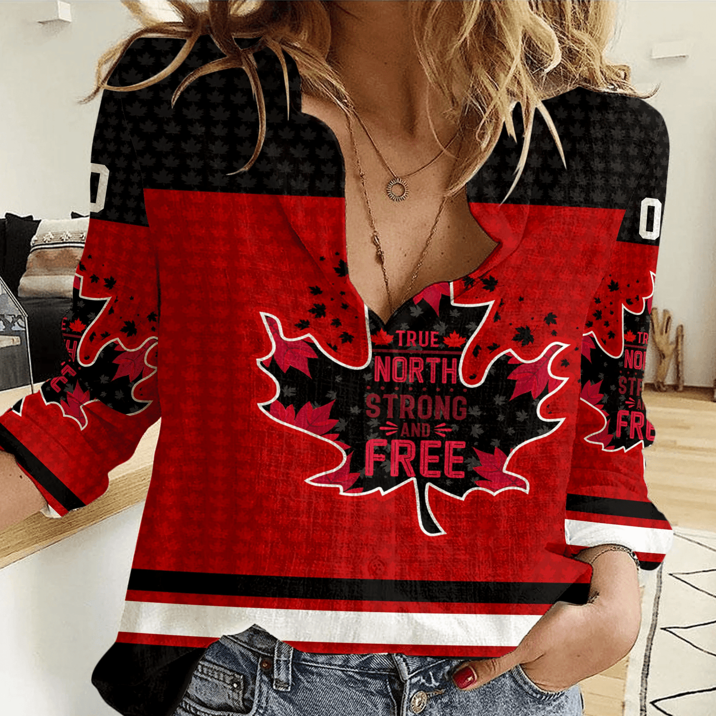 Clothing Canada Maple Leaf True North Strong And Free Jersey Style Women Casual Shirt