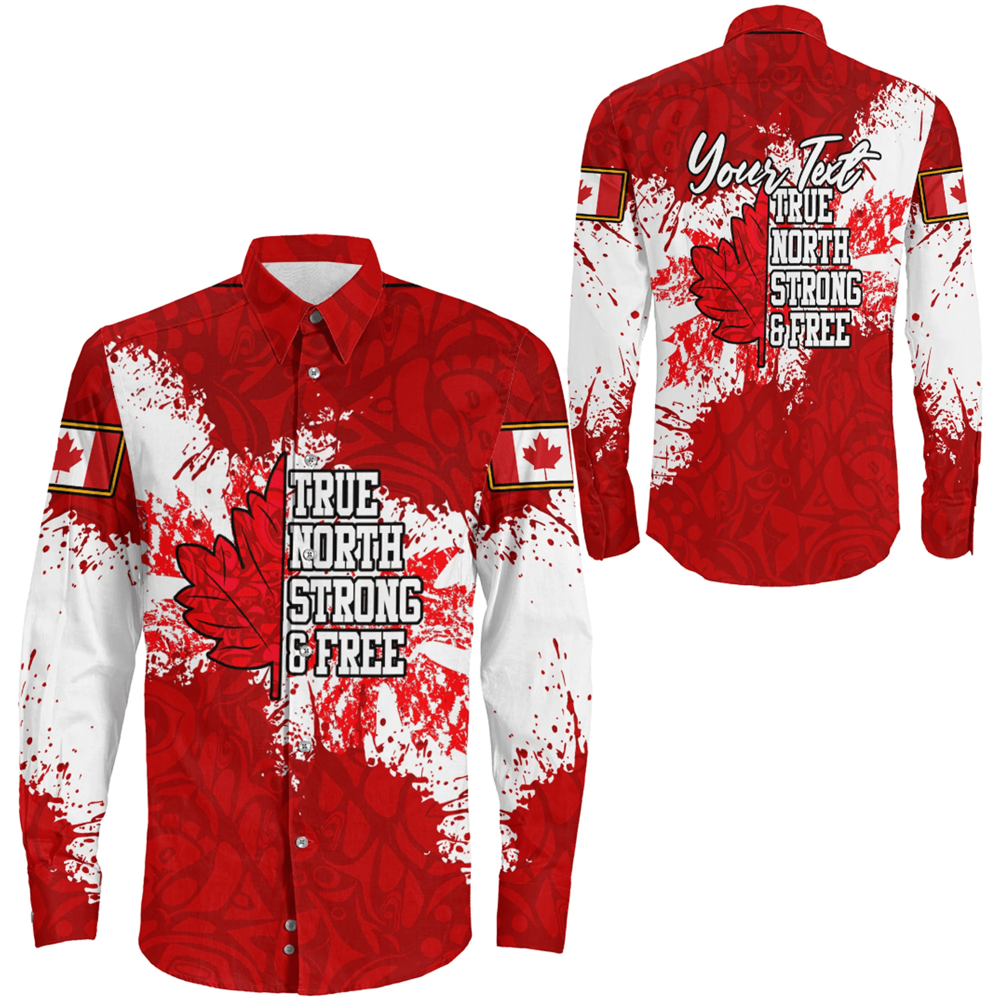 Clothing Canada Haida True North Strong And Free Red Version Long Sleeve Button Shirt