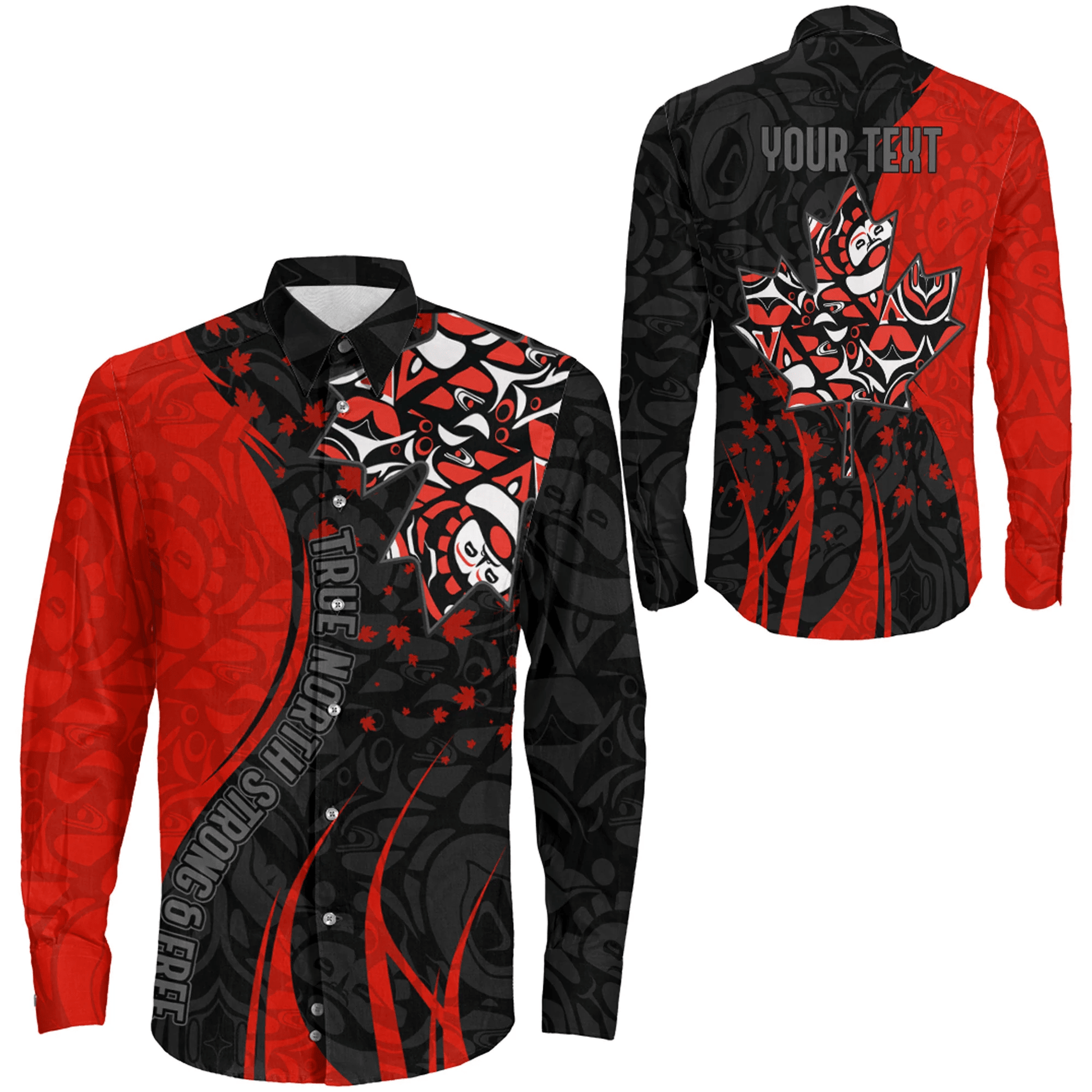 Clothing Canada Haida Maple Leaf Tattoo True North Strong And Free Long Sleeve Button Shirt