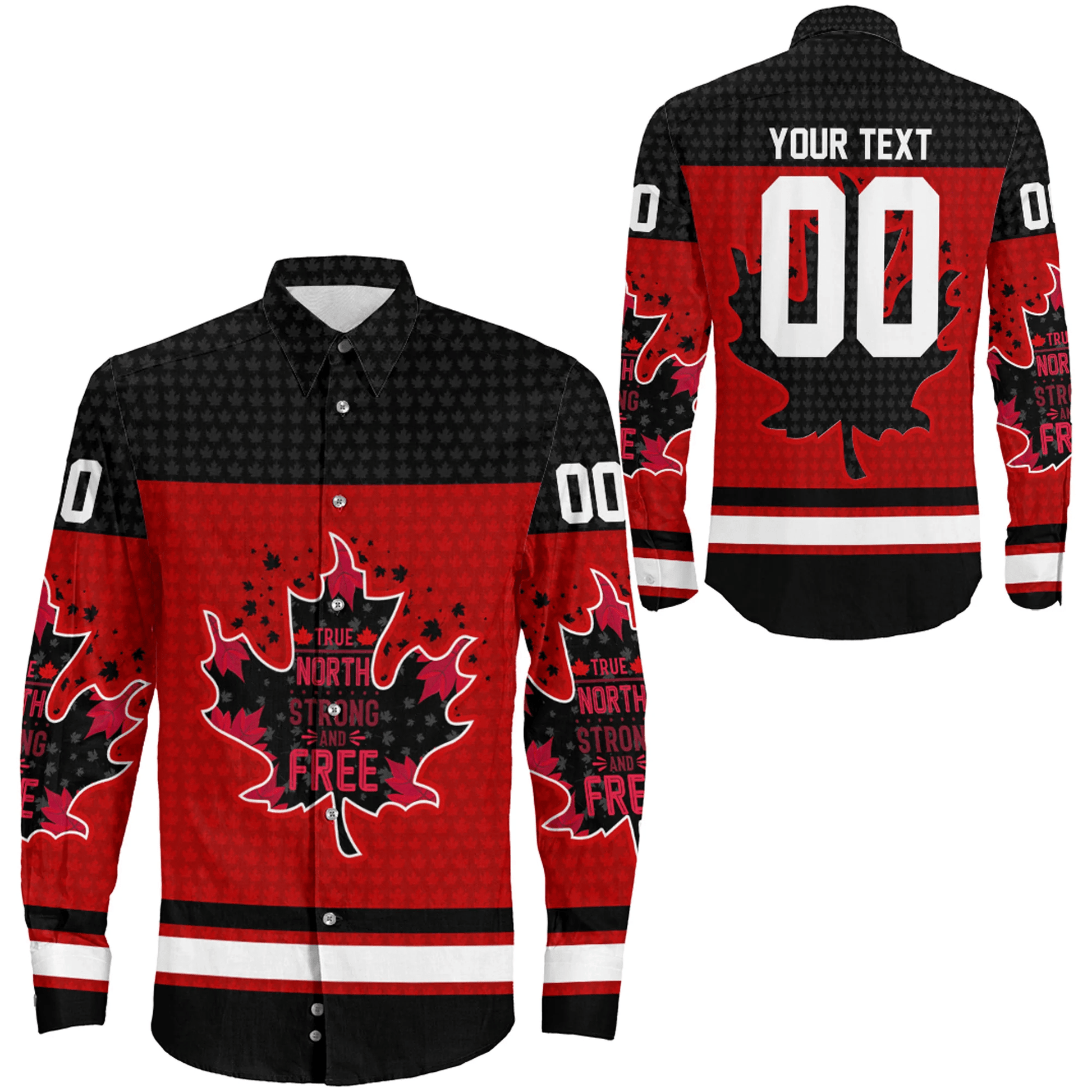 Clothing Canada Maple Leaf True North Strong And Free Jersey Style Long Sleeve Button Shirt