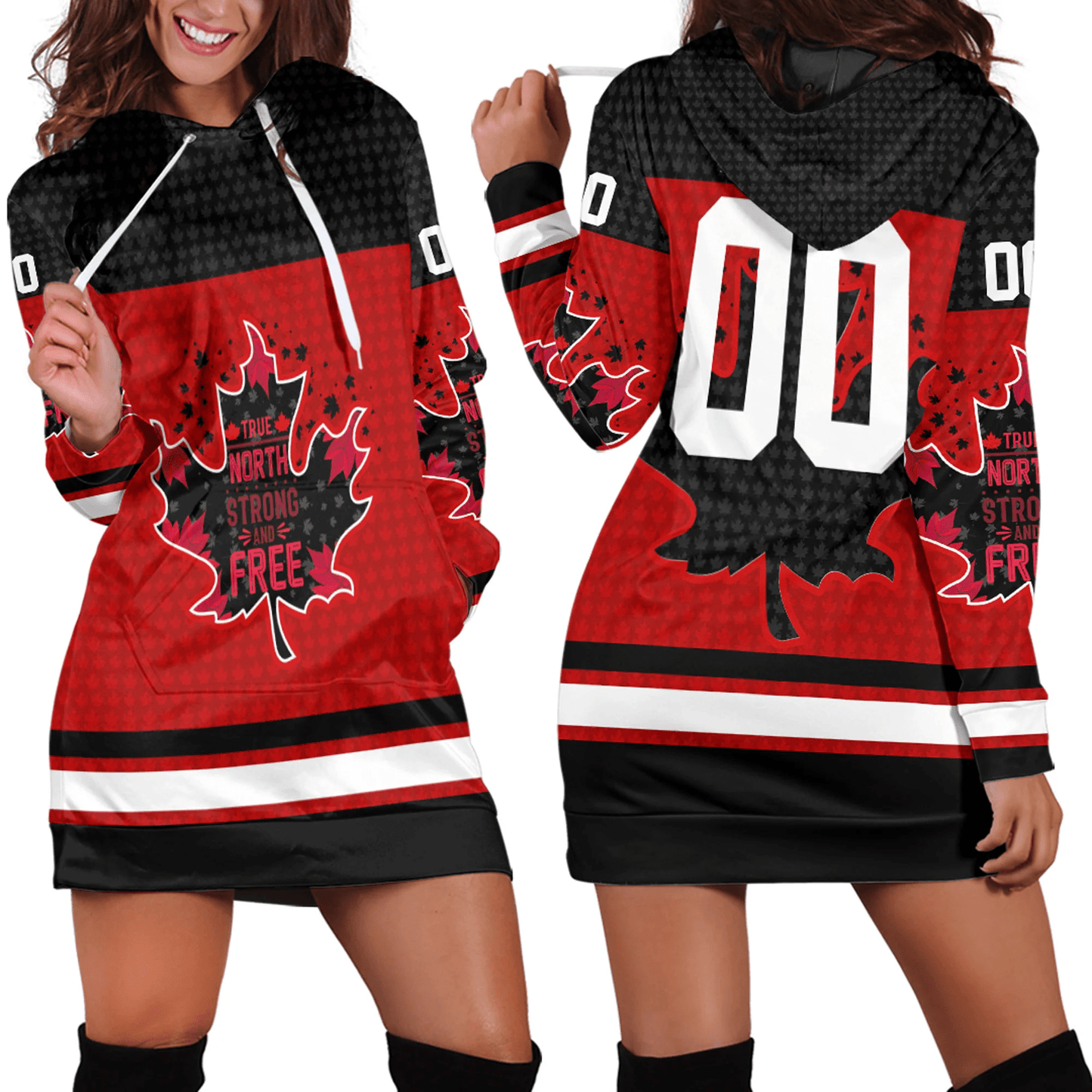 Clothing Canada Maple Leaf True North Strong And Free Jersey Style Hoodie Dress