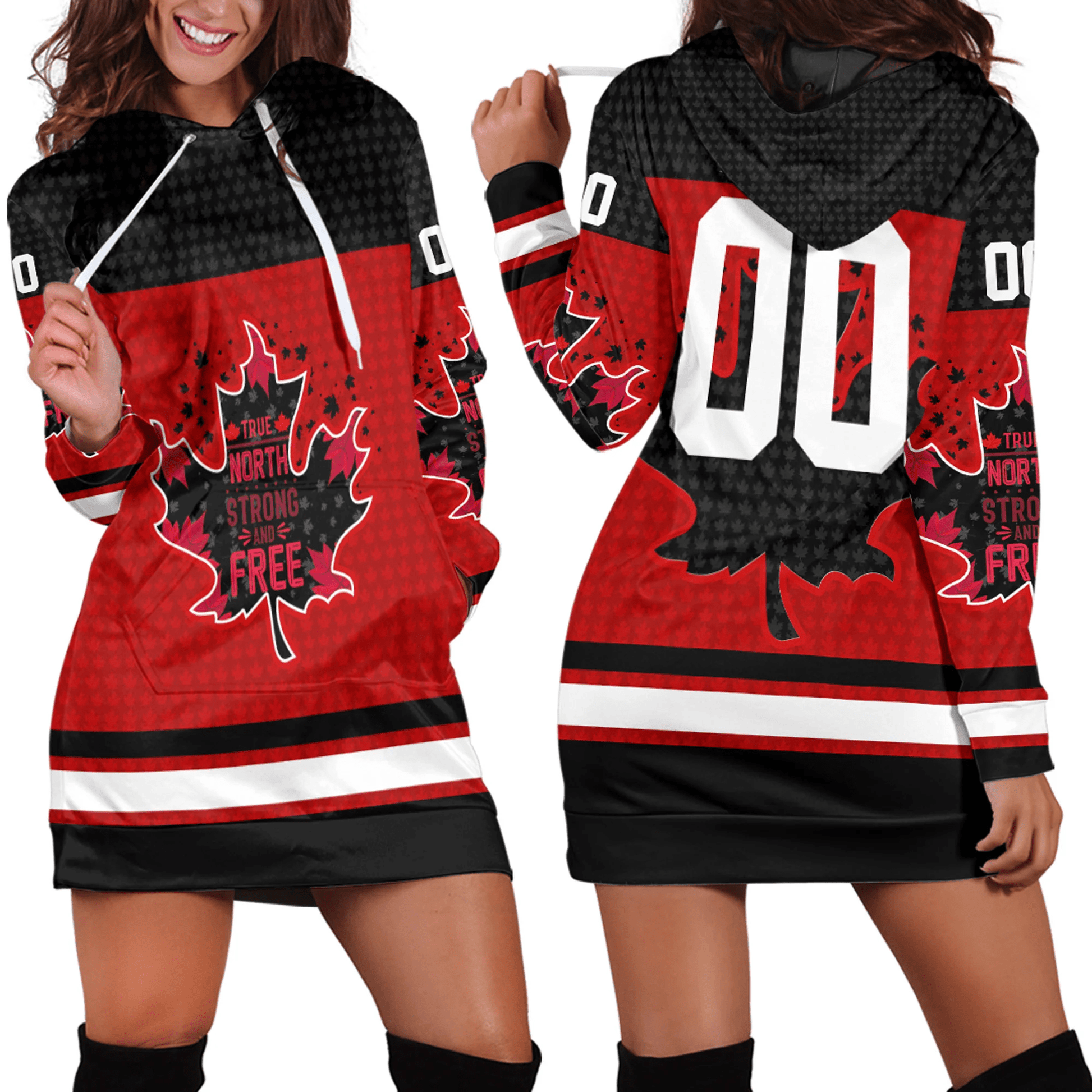 Clothing Canada Maple Leaf True North Strong And Free Jersey Style Hoodie Dress