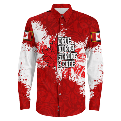 Clothing Canada Haida True North Strong And Free Red Version Long Sleeve Button Shirt