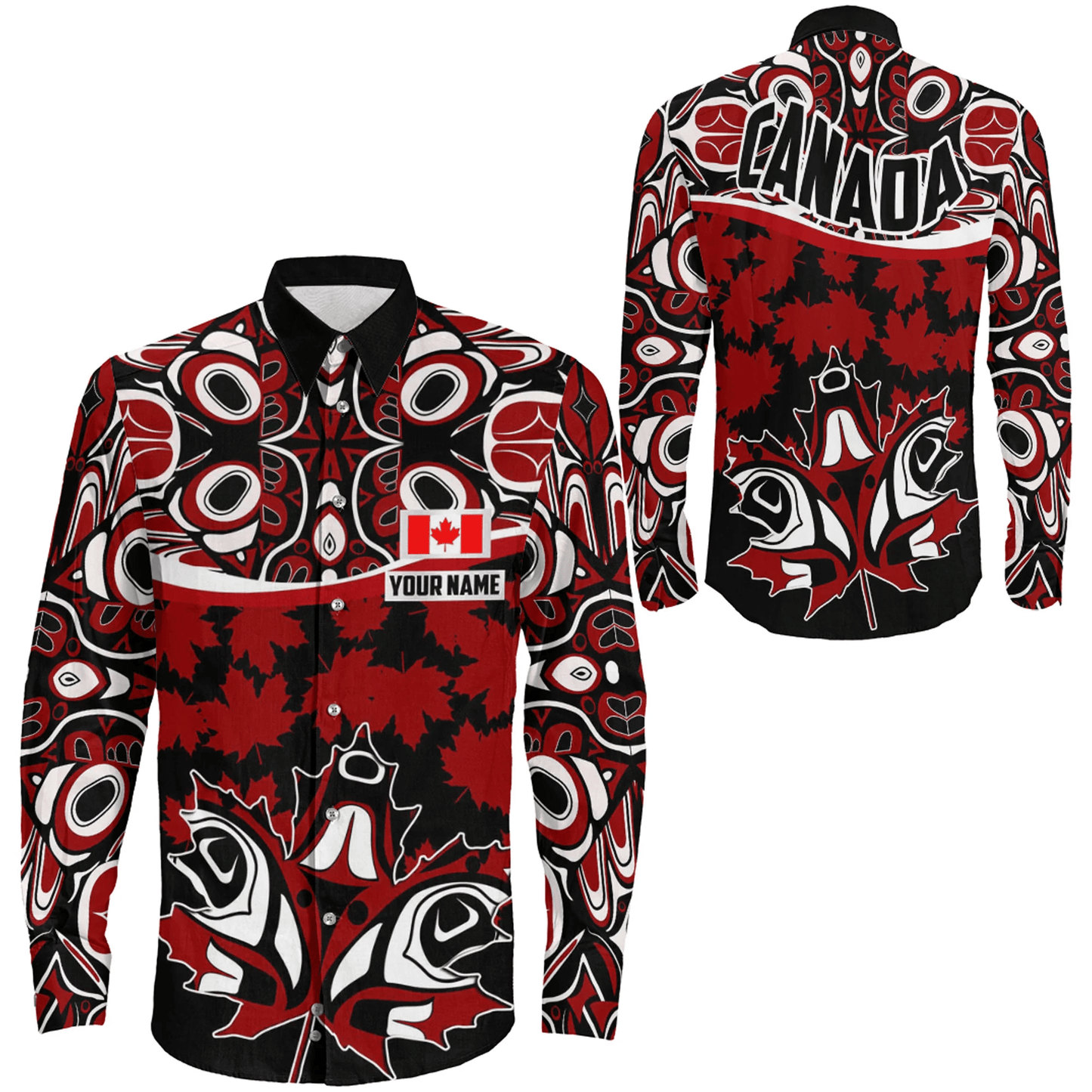 Clothing Custom Canada Leaf And Haida Long Sleeve Button Shirt