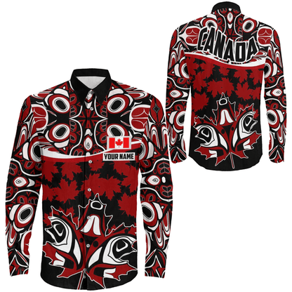 Clothing Custom Canada Leaf And Haida Long Sleeve Button Shirt