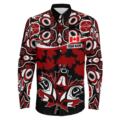 Clothing Custom Canada Leaf And Haida Long Sleeve Button Shirt