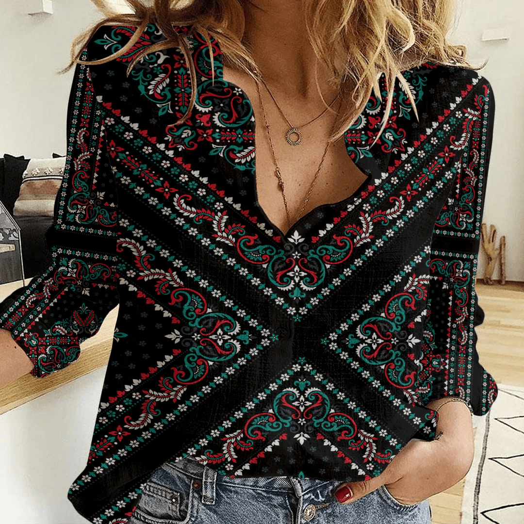 Clothing Paisley Bandana Pattern Seamless Paisley Women's Casual Shirt