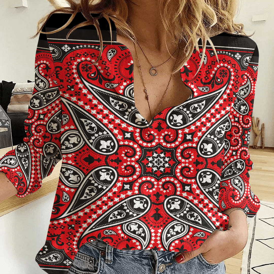Clothing Paisley Bandana Pattern Seamless Paisley Women's Casual Shirt
