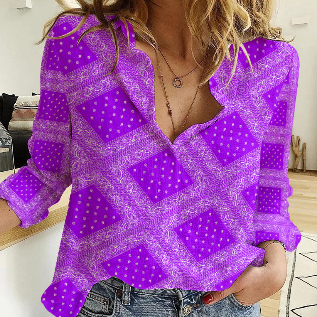Clothing Paisley Bandana Pattern Seamless Purple 1 Paisley Women's Casual Shirt