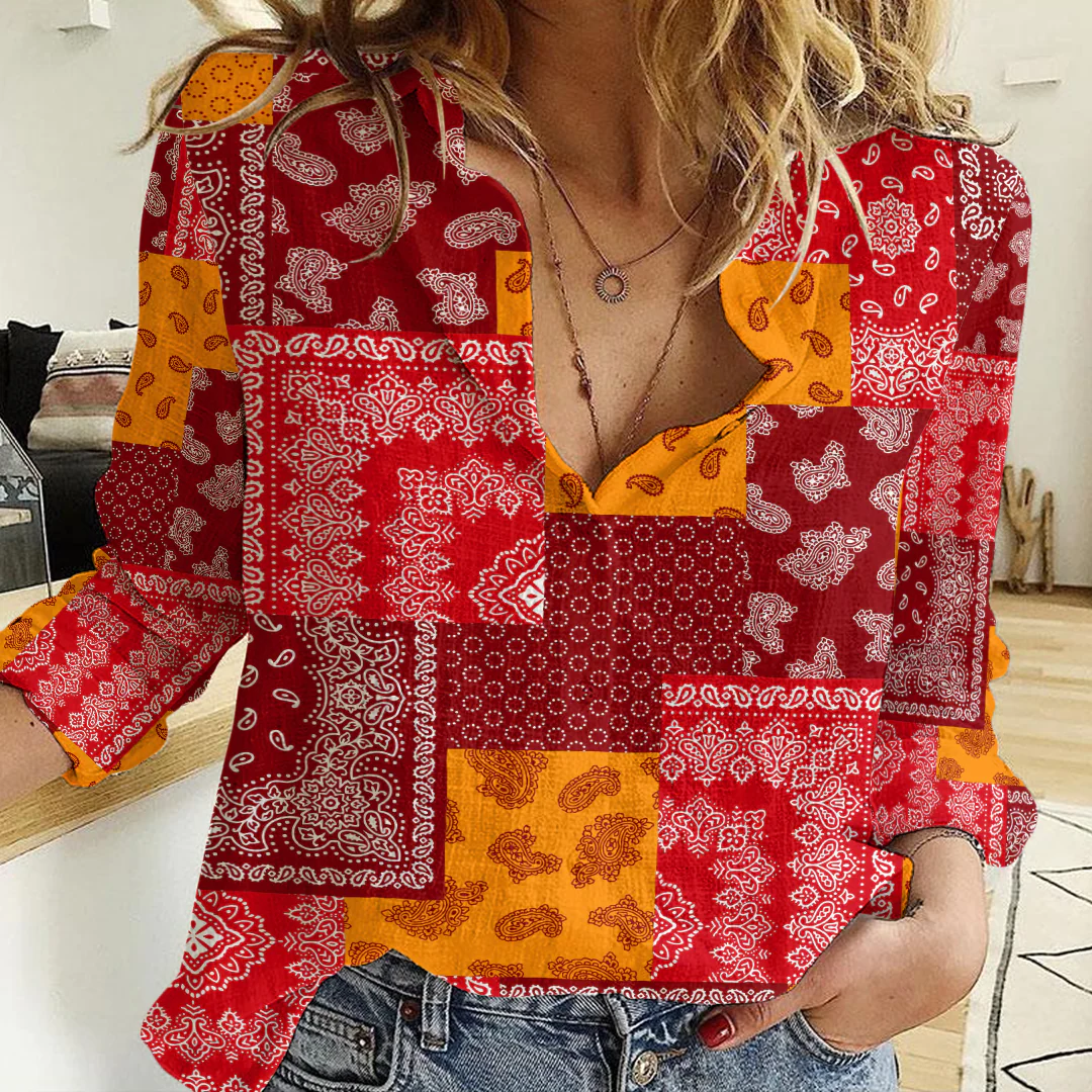 Clothing Paisley Bandana Pattern Seamless Paisley Women's Casual Shirt