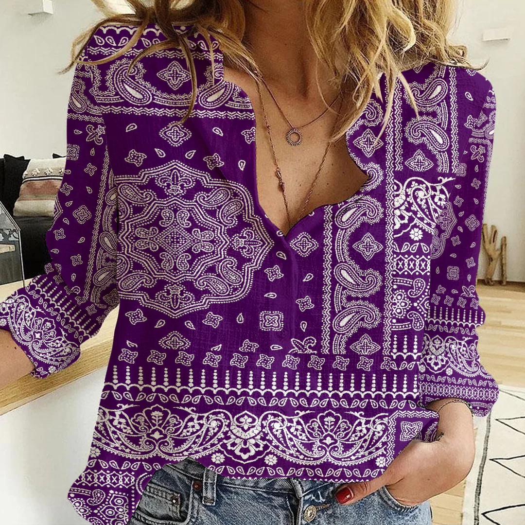 Clothing Paisley Bandana Pattern Seamless Paisley Women's Casual Shirt