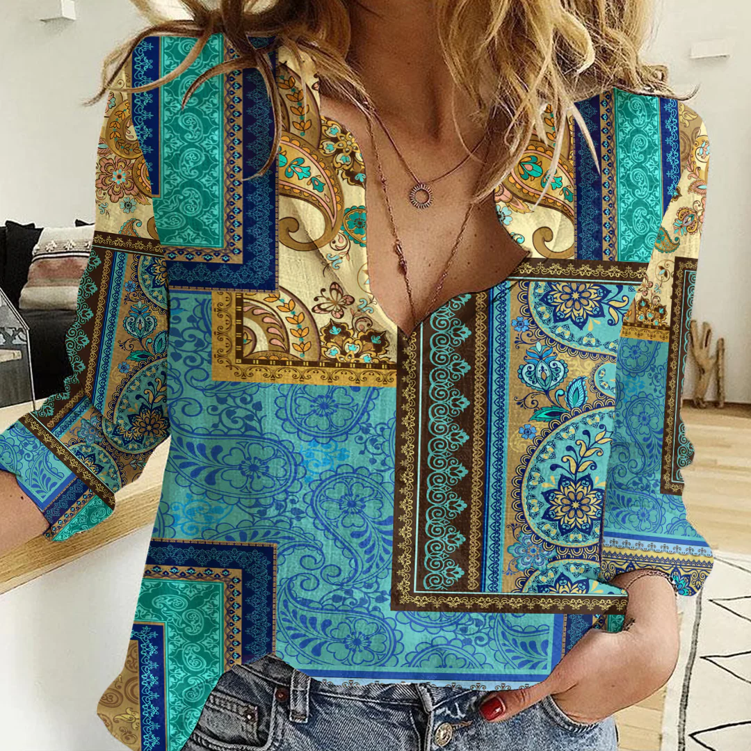 Clothing Paisley Bandana Pattern Seamless Paisley Women's Casual Shirt
