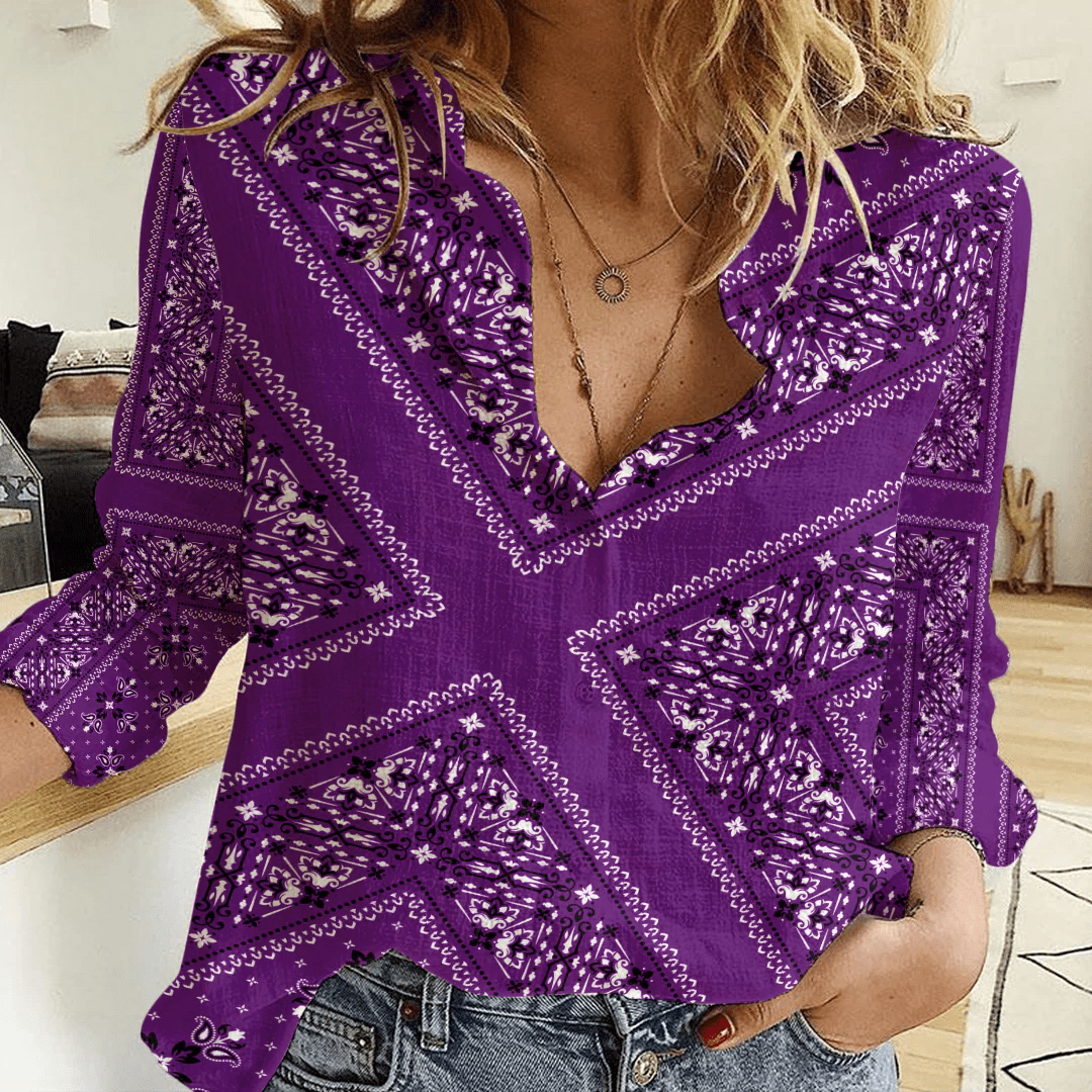 Clothing Paisley Bandana Pattern Seamless Paisley Women's Casual Shirt