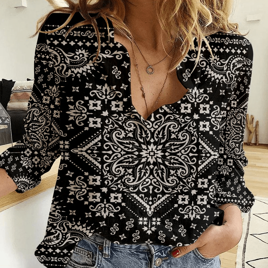 Clothing Paisley Bandana Pattern Seamless Paisley Women's Casual Shirt