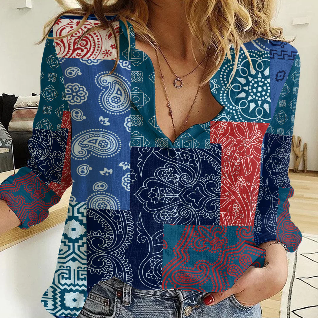 Clothing Paisley Bandana Pattern Seamless Paisley Women's Casual Shirt