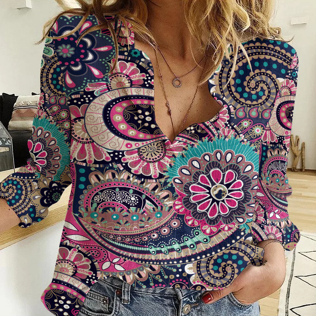 Clothing Paisley Bandana Pattern Seamless Paisley Women's Casual Shirt